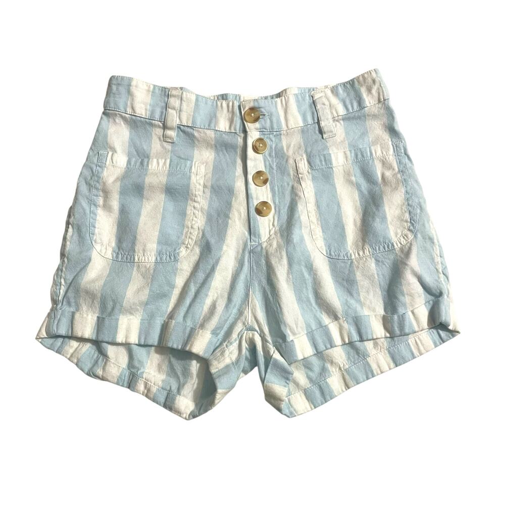 Billabong Womens Shorts Size 26 Striped Blue White Exposed Button Fly High Rise